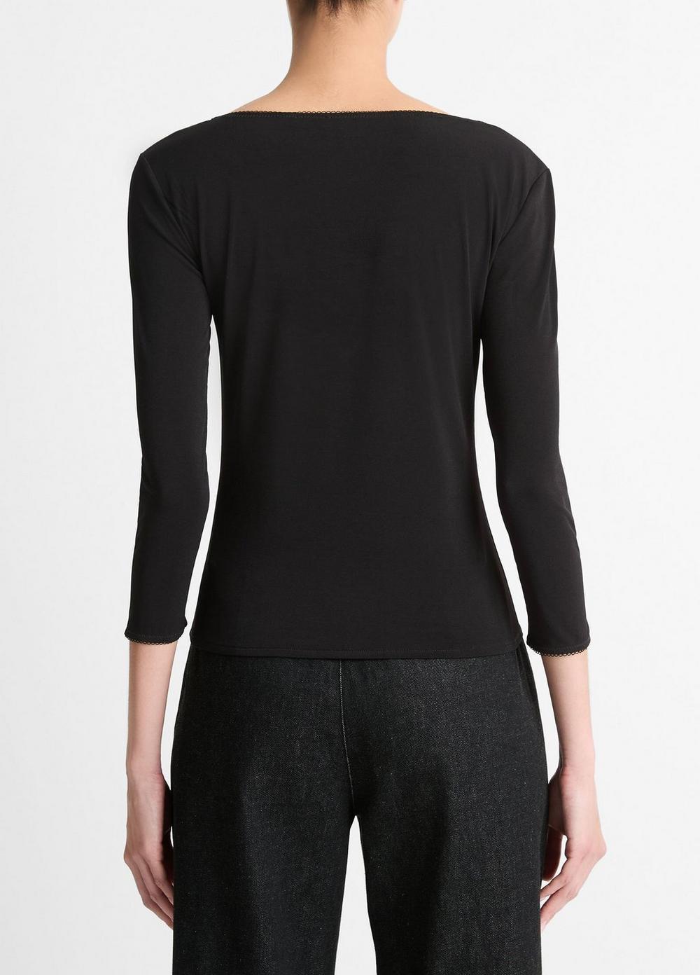 Lingerie-Trim Three-Quarter-Sleeve Top Product Image