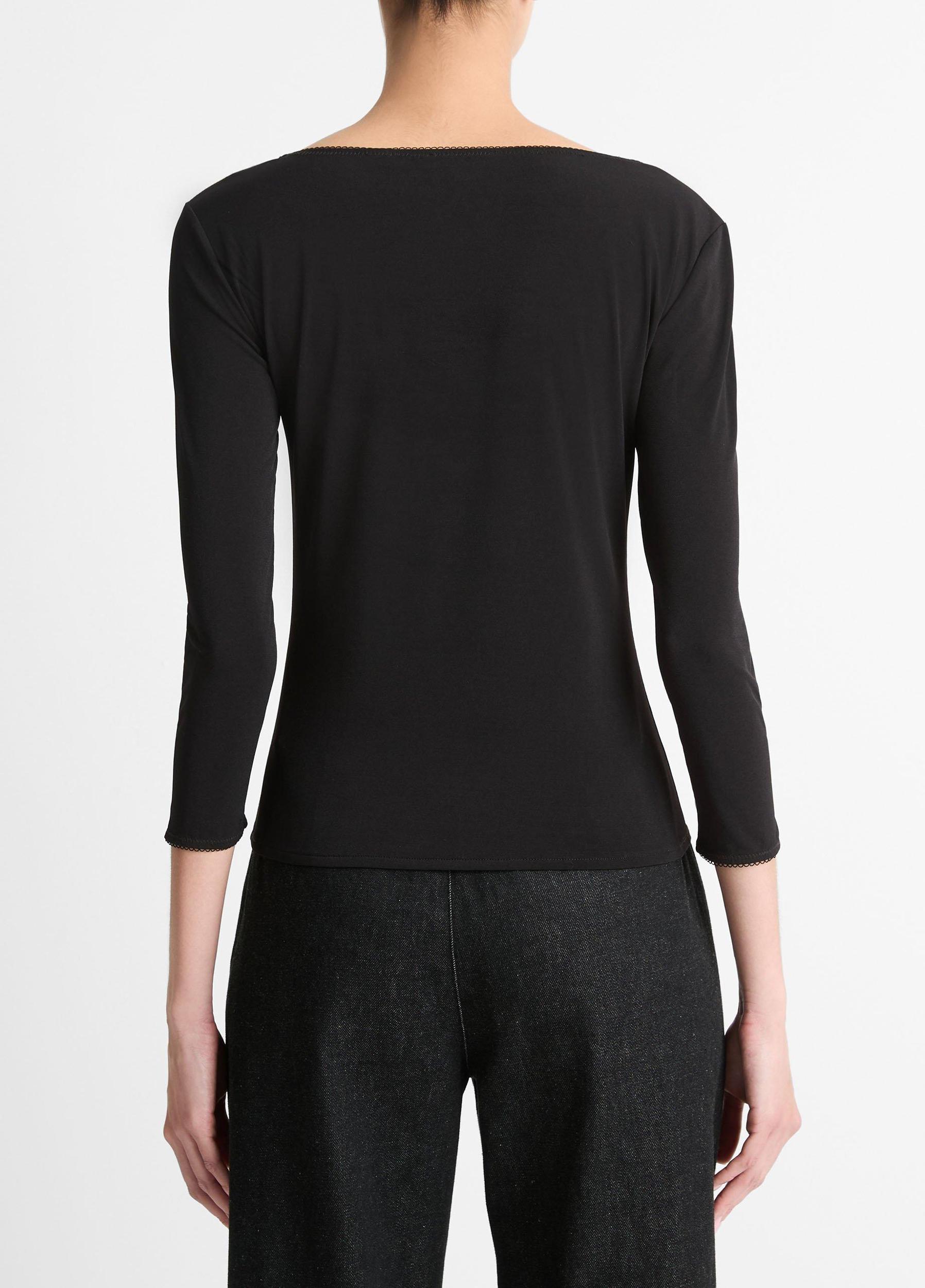 Lingerie-Trim Three-Quarter-Sleeve Top Product Image