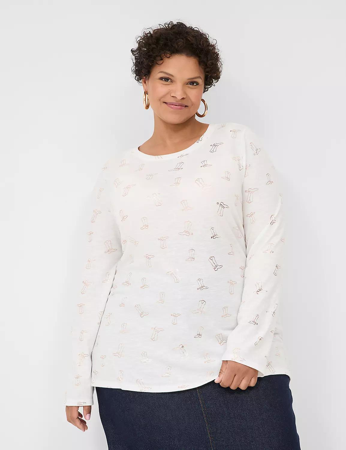 Shimmery Foiled Cowboy Boot Graphic Long-Sleeve Shirt Product Image