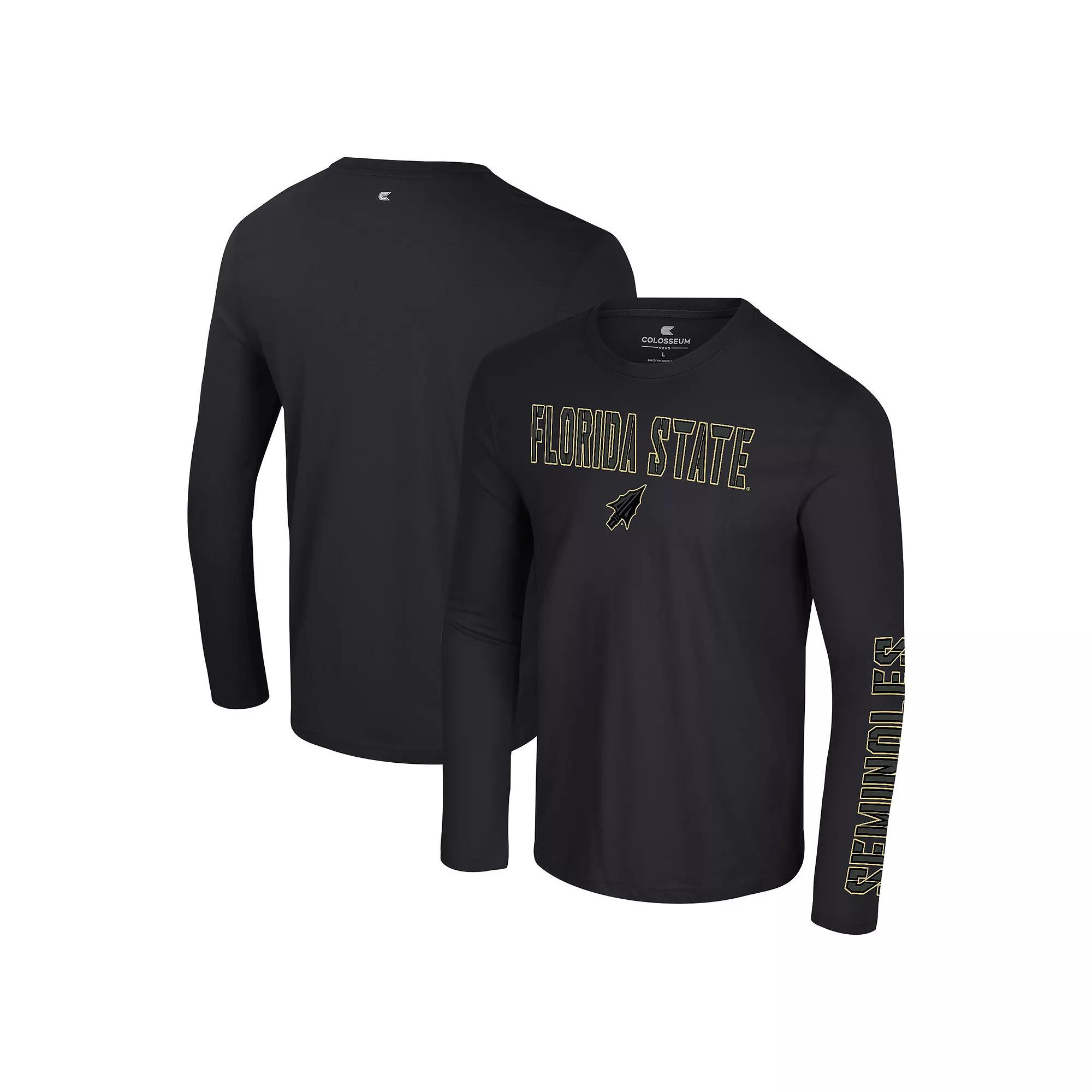 Men's Colosseum Black Florida State Seminoles Color Pop Active Blend 2-Hit Long Sleeve T-Shirt,  Product Image