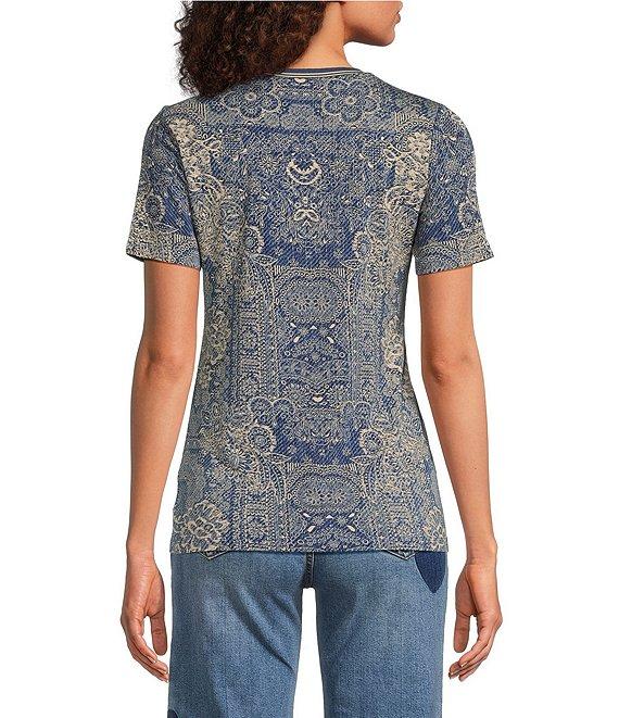 JOHNNY WAS The Janie Favorite Boho Floral Print Bamboo Knit Crew Neck Short Sleeve Tee Product Image
