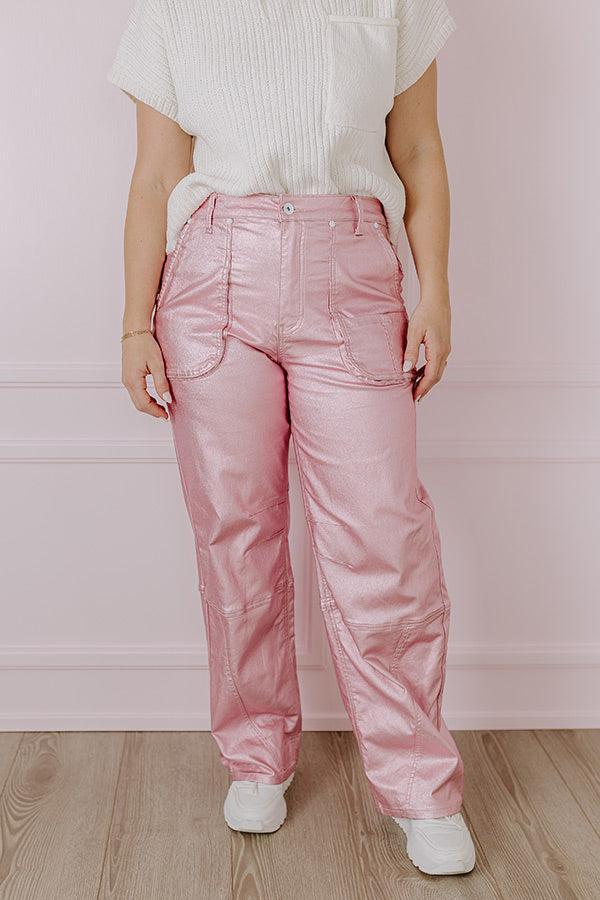 The Raleigh High Waist Metallic Pants In Pink Product Image