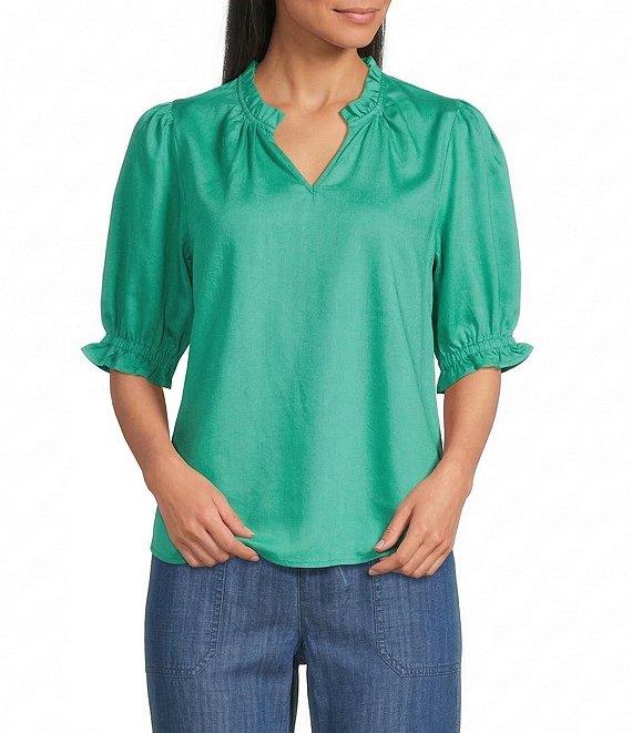 Nurture Elbow Sleeve Notch Neck Top Product Image