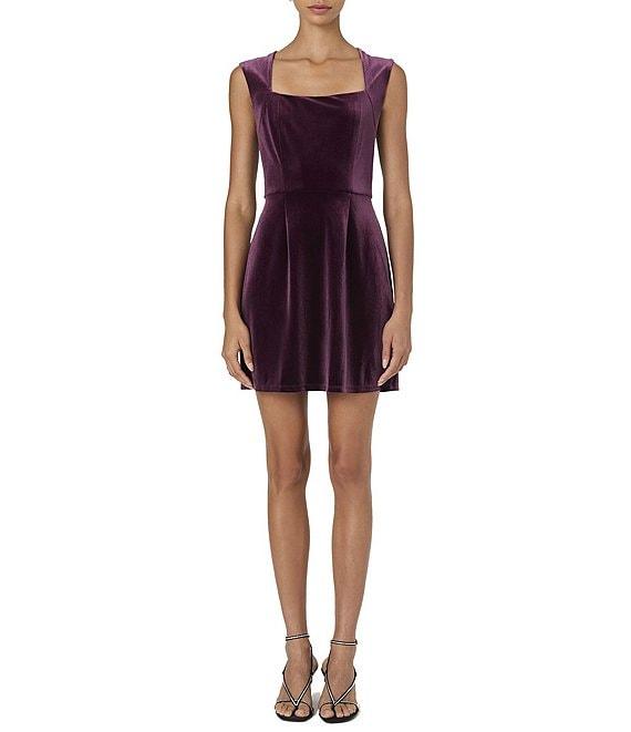 French Connection Stretch Velvet Square Neck Sleeveless Mini Dress Product Image