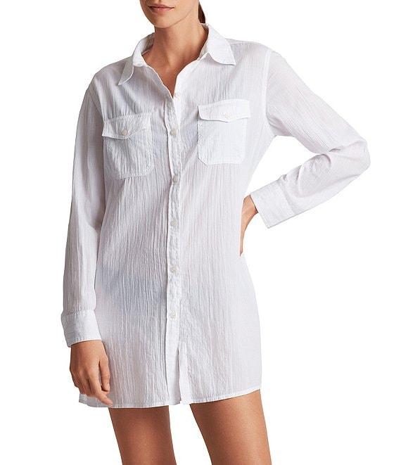 Lauren Ralph Lauren Organic Cotton Classic Camp Swim Cover-Up Shirt Product Image