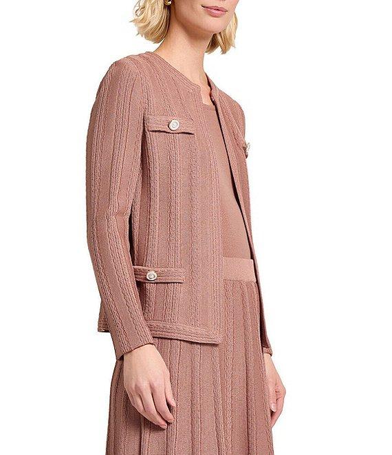 Misook Heritage Braided Knit Crew Neck Long Sleeve Jacket Product Image