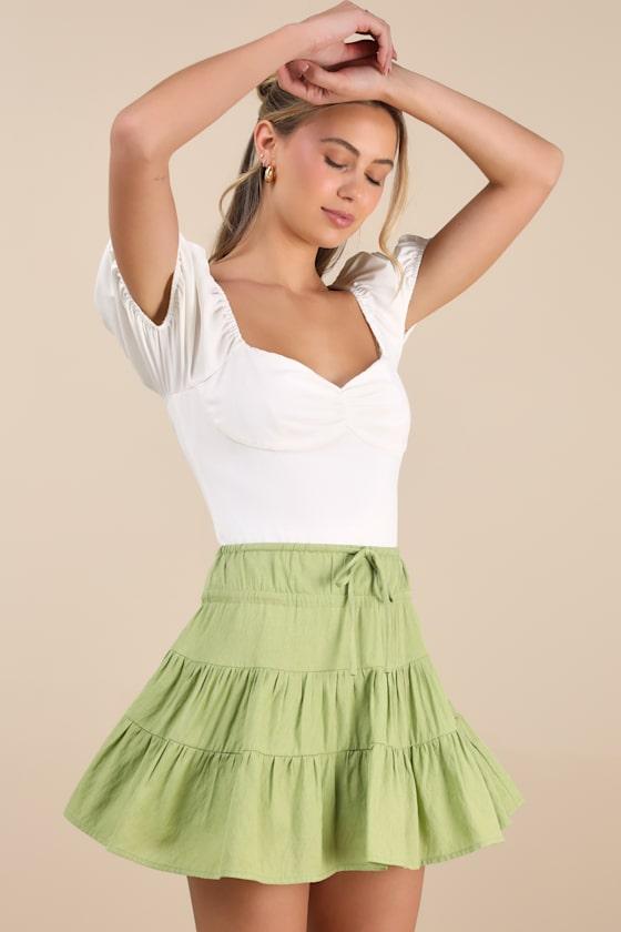 Modica Lime Tiered Drawstring Mini Skirt Product Image