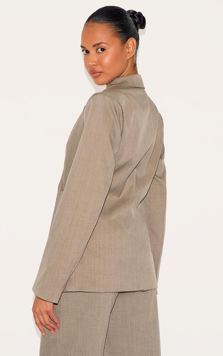  Mocha Brown Premium Tailored Woven Cinched Waist Fitted Blazer Product Image