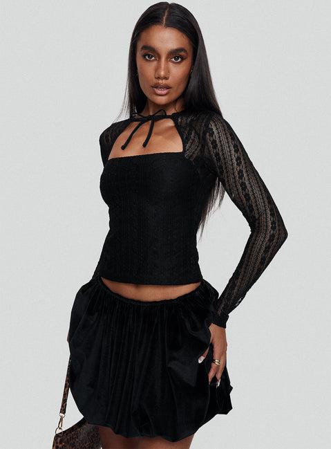 Worth My Time Tie Neck Cut Out Top Black Product Image