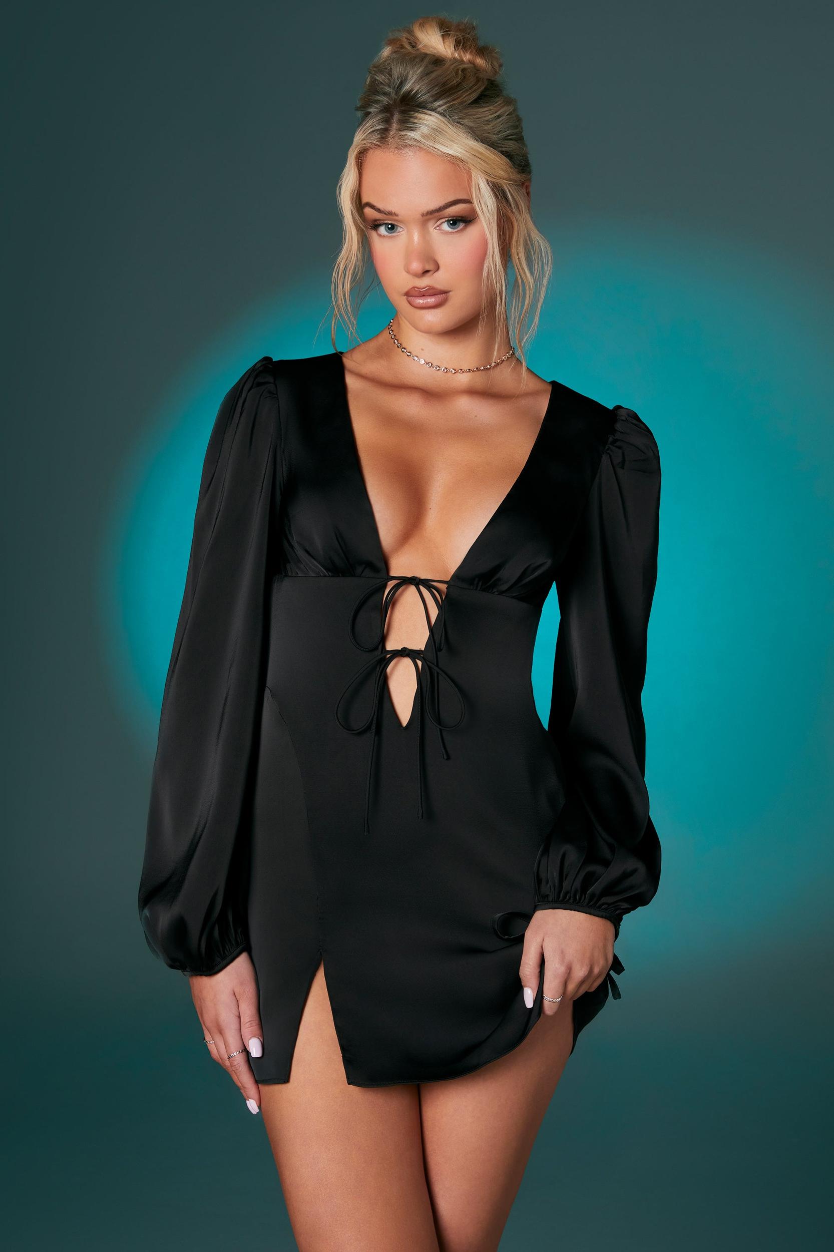 Balloon Sleeve Mini Dress in Black Product Image