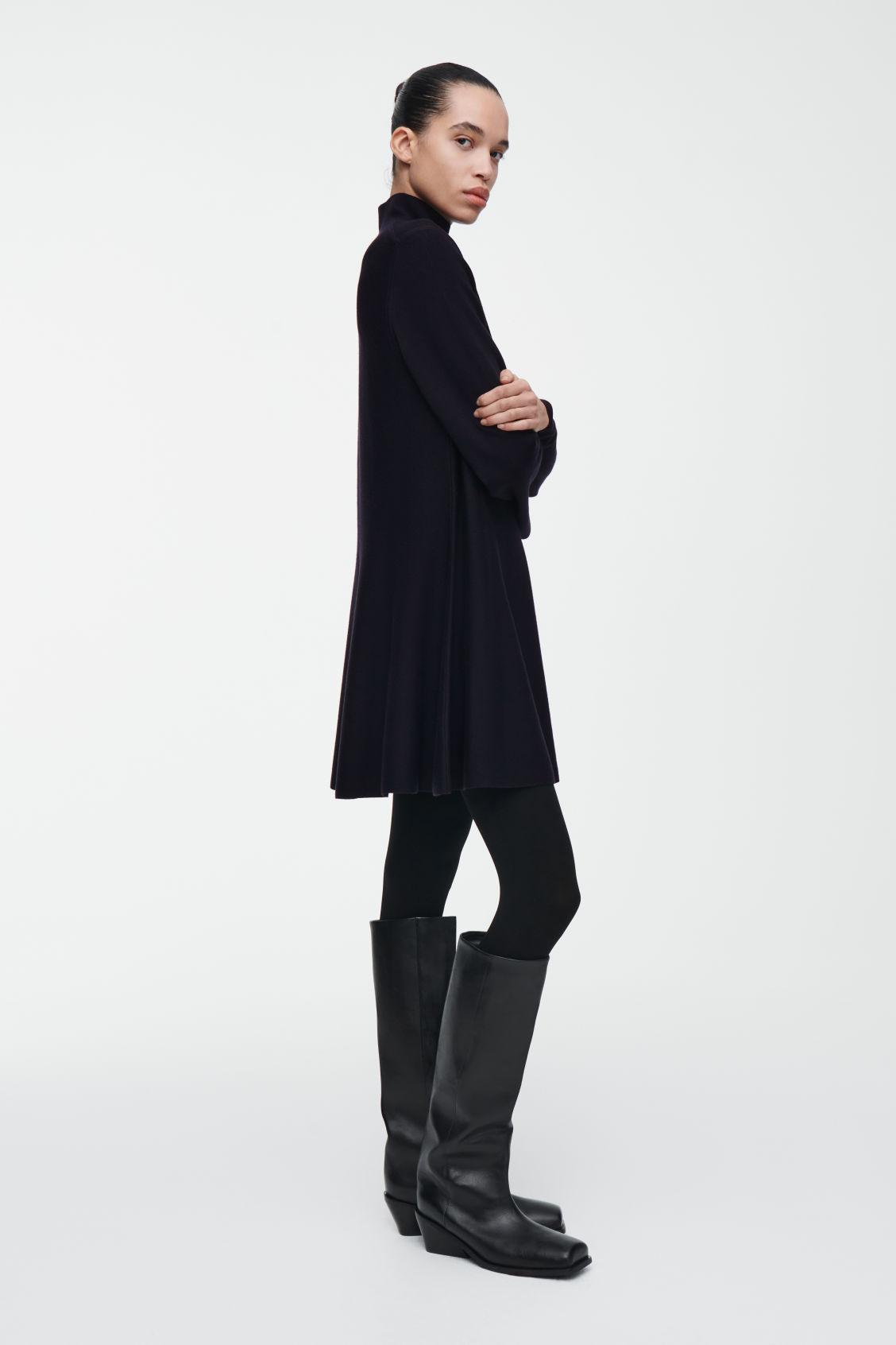 FLARED HIGH-NECK WOOL MINI DRESS Product Image