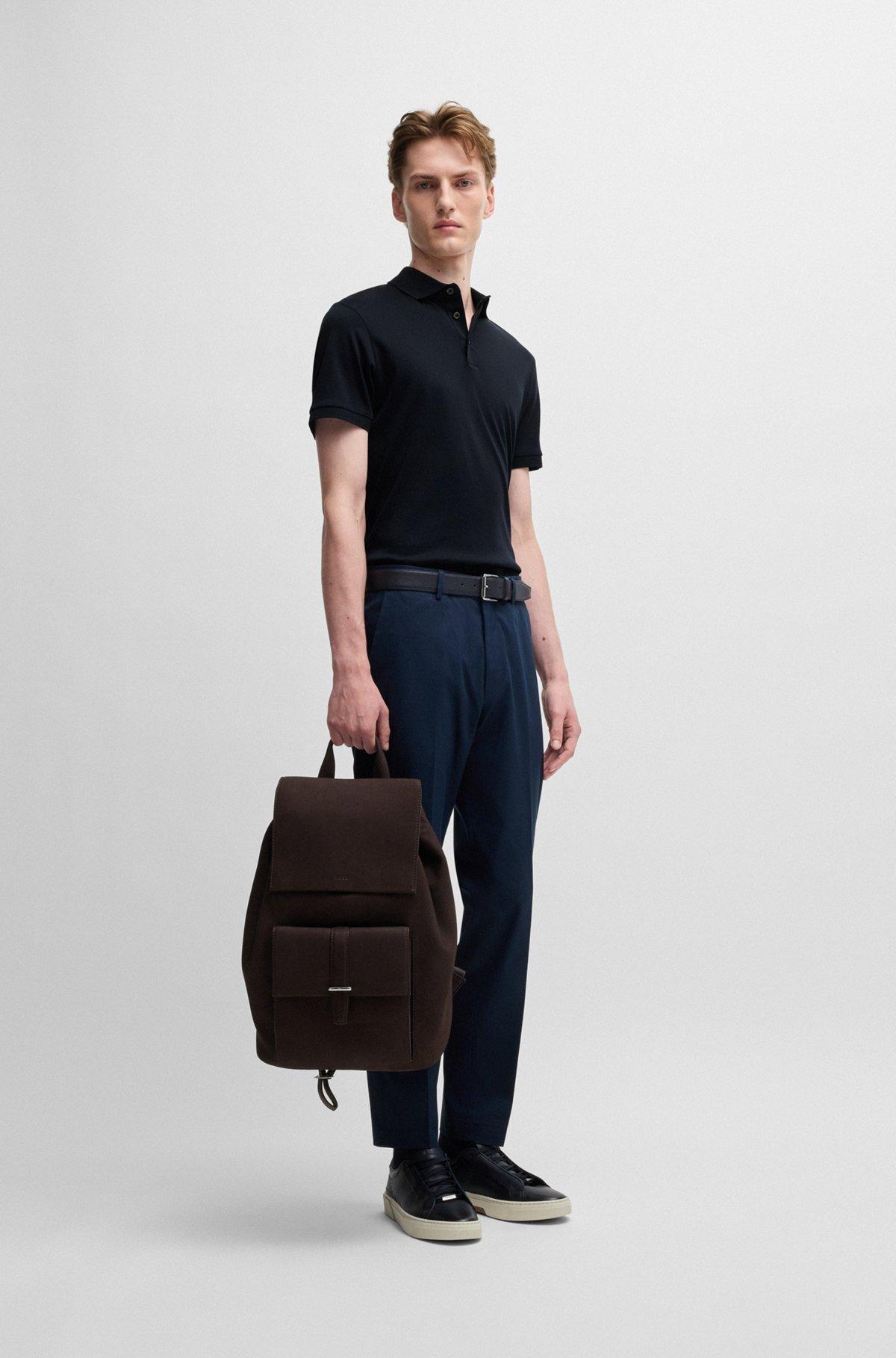 Slim-fit trousers in stretch cotton with silk Product Image