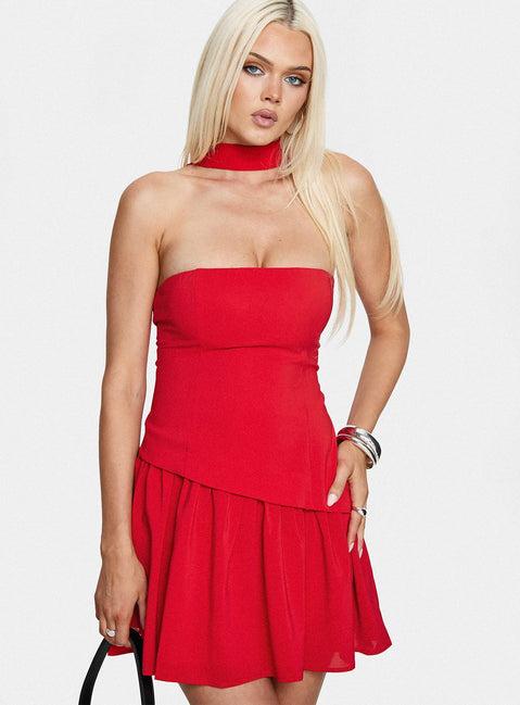 Odela Strapless Drop Waist Mini Dress Red Product Image