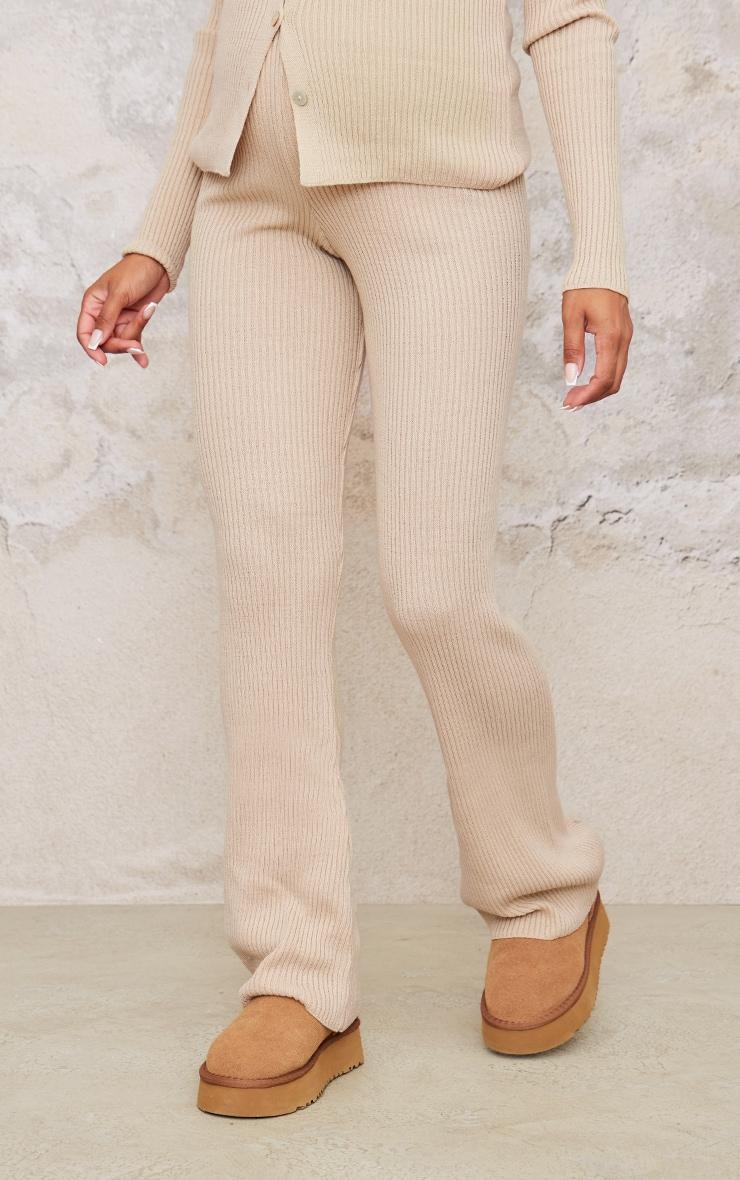 Maternity Oatmeal Rib Knit Flared Pants Product Image