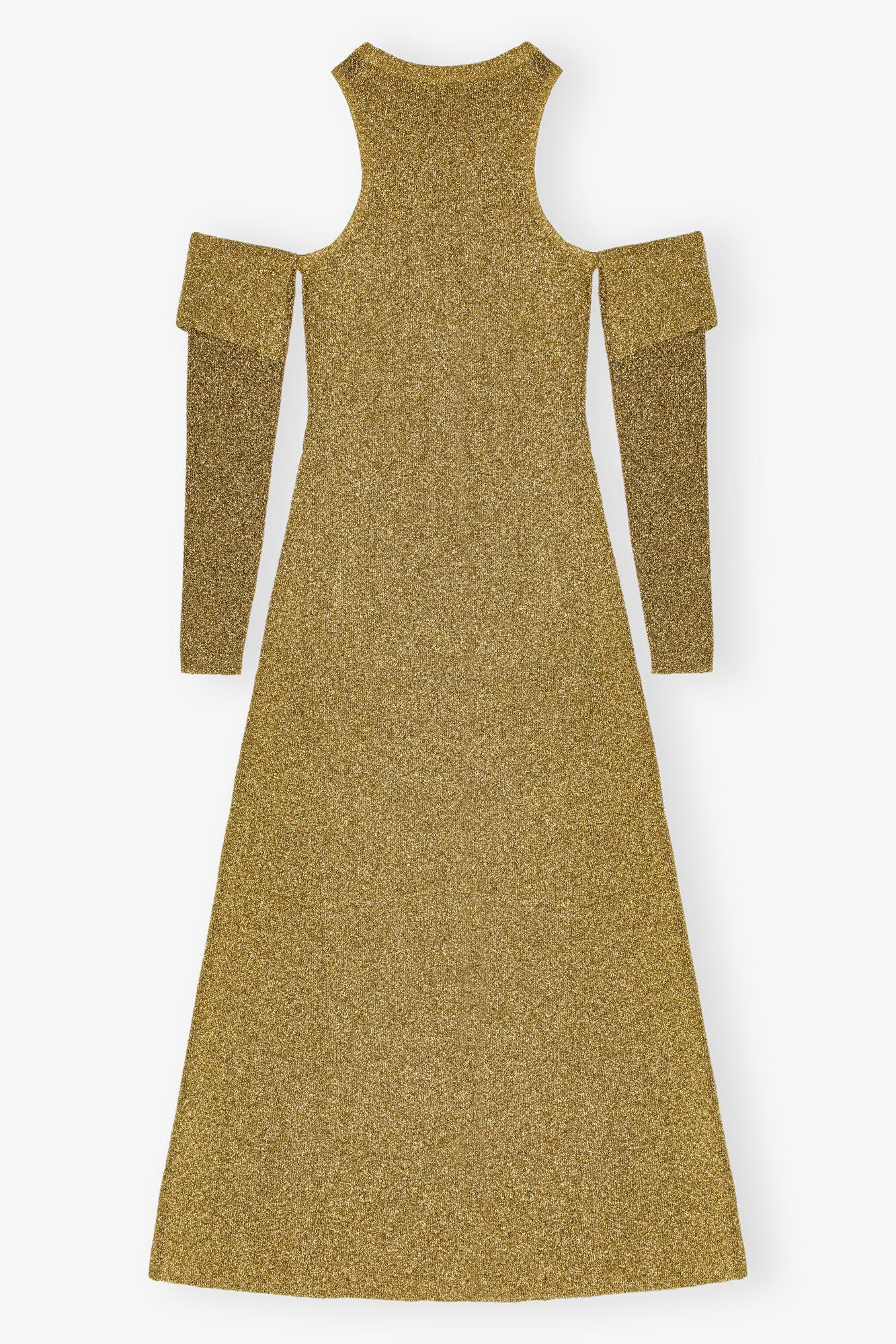 Gold Sparkle Cold-Shoulder Maxi Dress Product Image