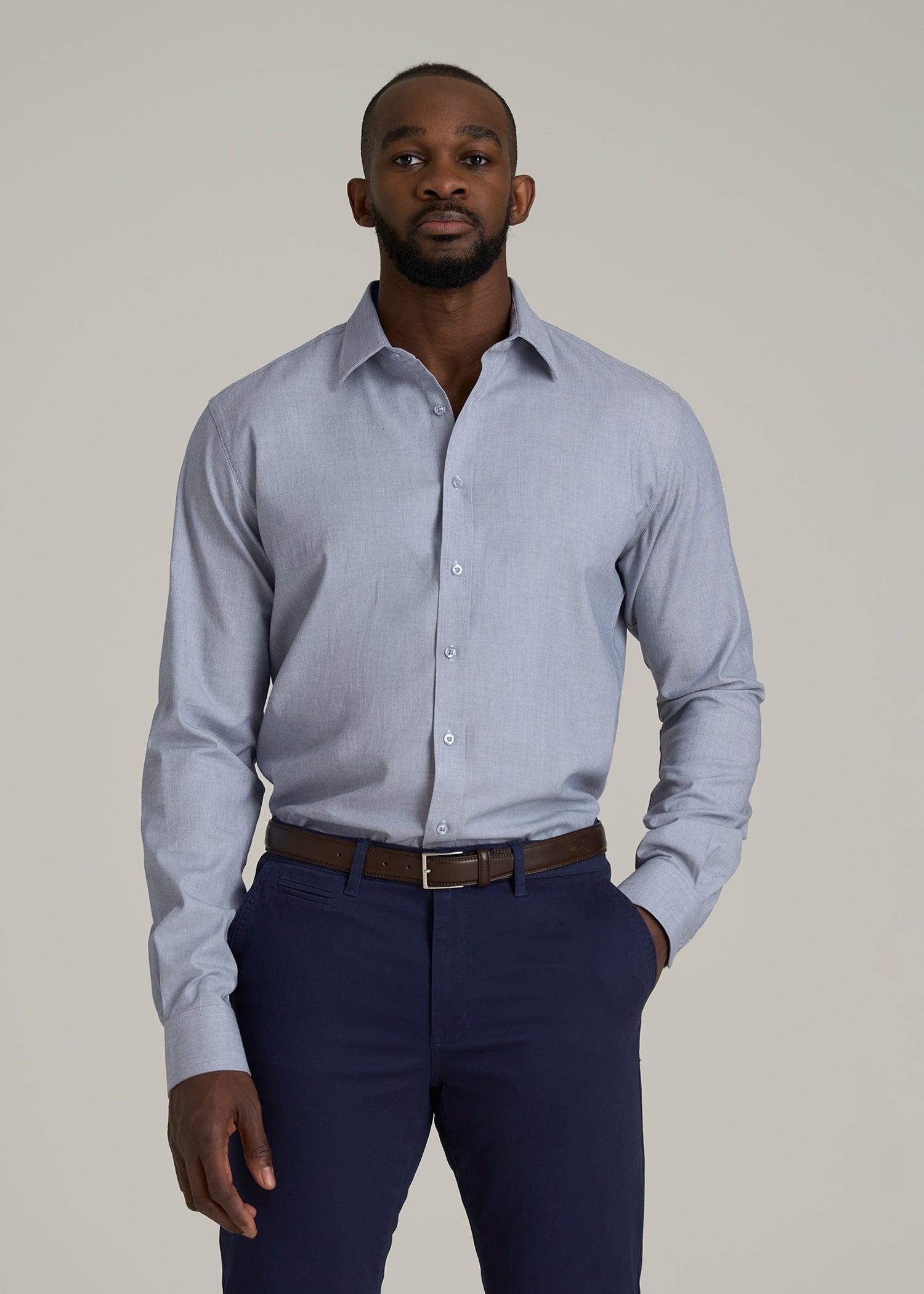Oskar Button-Up Dress Shirt for Tall Men in Navy Micro Texture Male Product Image