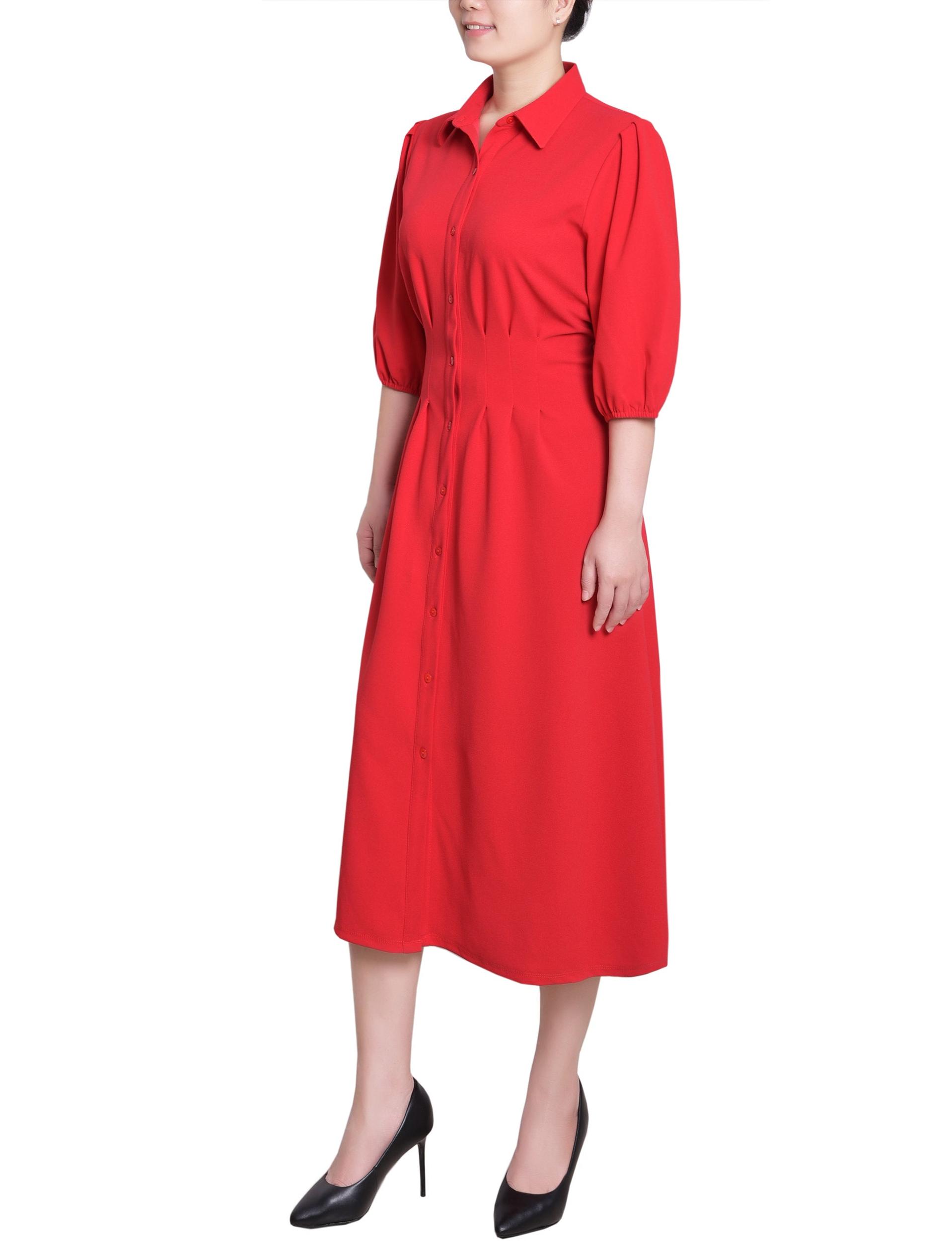 Fire Red Elbow Sleeve Midi Dress Product Image