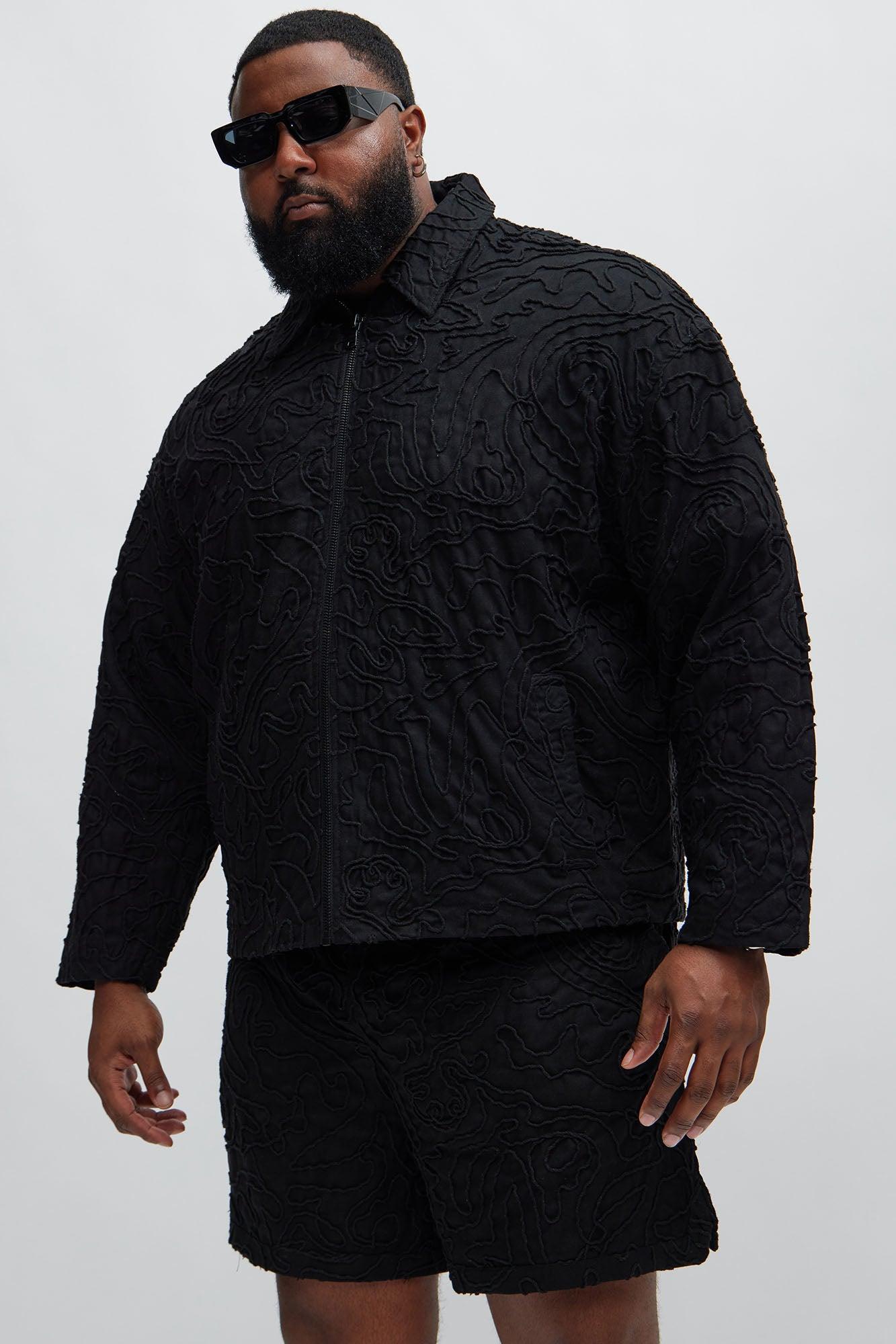 Swirl Jacquard Linen Boxy Jacket - Black Product Image