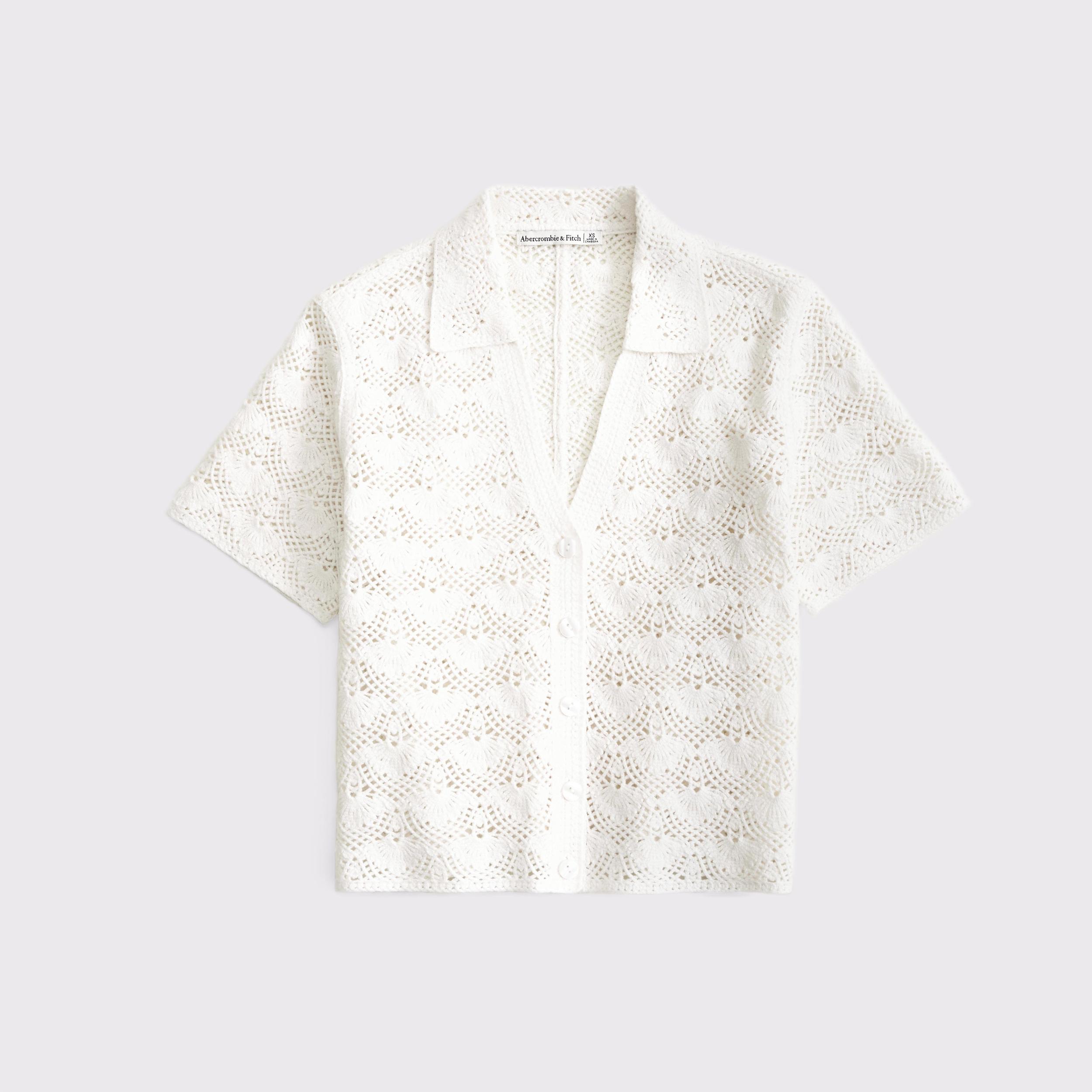 Short-Sleeve Crochet-Style Polo Product Image