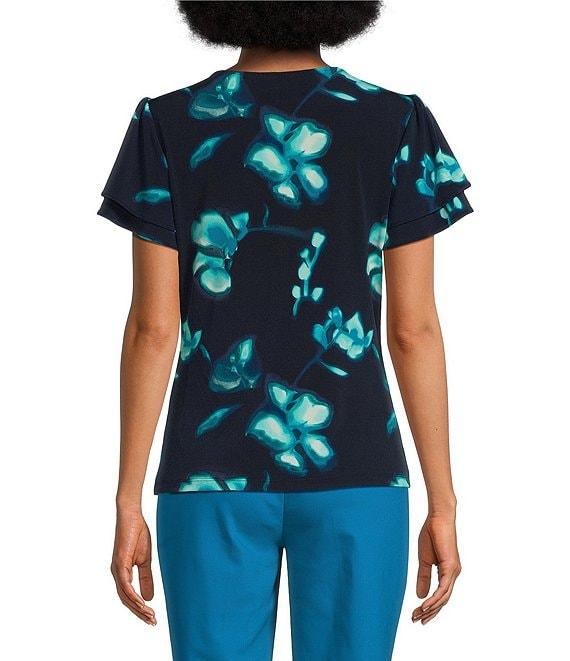 Calvin Klein V-Neck Short Sleeve Stretch Print Knit Top Product Image