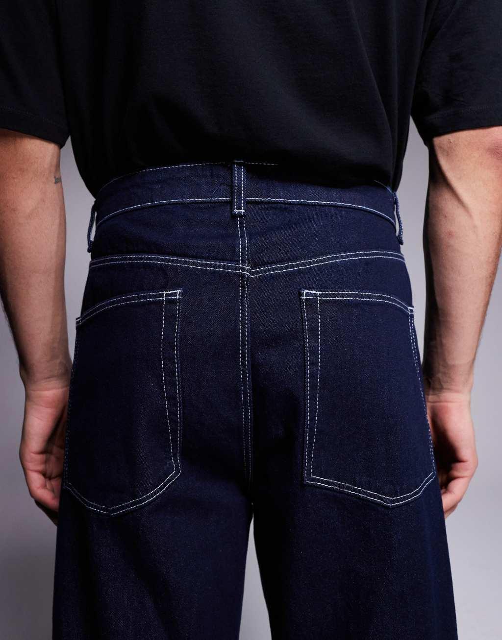 ASOS DESIGN barrel fit jeans in dark wash blue Product Image