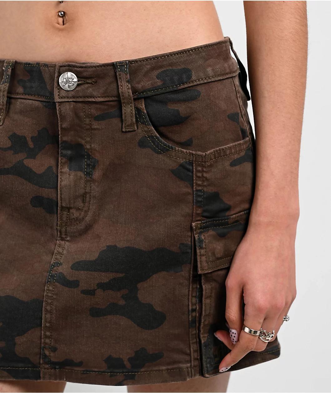 Miss Me Harlee Brown Camo Low Rise Cargo Mini Skirt Product Image