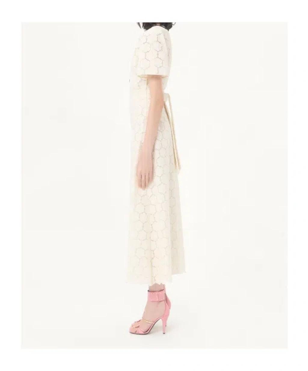 VALENTINO Midi Dress In Fleurs À Jours Cotton In White Product Image