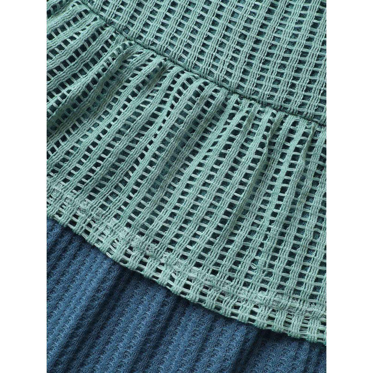 Plus Size Patchwork Contrast Waffle Knit Cami Top Women Cyan Resort Texture V-neck Vacation Tank Tops Camis BloomChic 28/5X Product Image