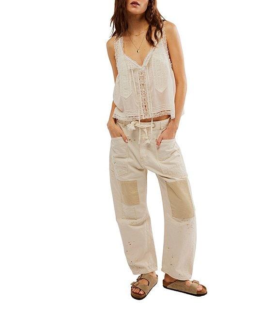 Free People Evermore Lace Scoop Neck Sleeveless Front Tie Tank Product Image