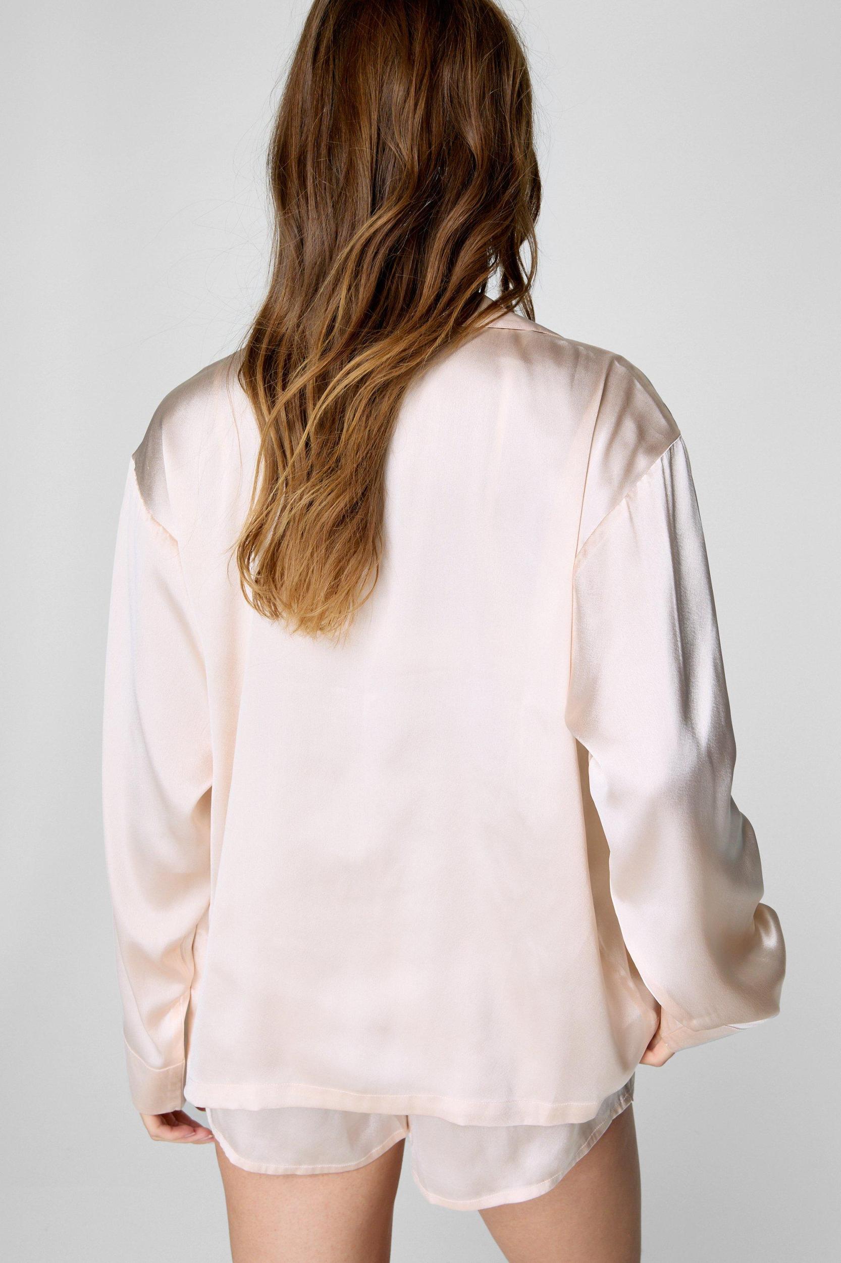 Satin Oversized Shirt, Bralet And Short 3pc Pajama Set Product Image