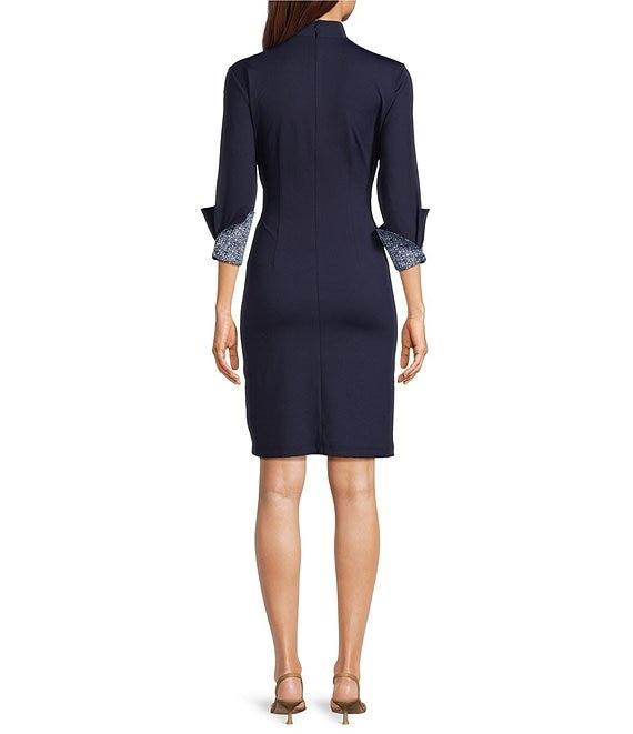 J.McLaughlin Daniellle Poplin Collar V-Neck 3/4 Cuff Sleeve Belted Dress Product Image