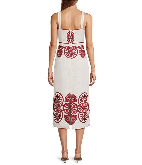 Antonio Melani Penelope Linen Blend Scroll Print Sweetheart Neck Sleeveless Midi Dress Product Image