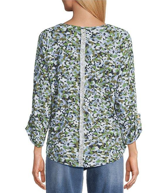 Westbound Petite Size Knit Beryl Green Marker Garden 3/4 Bell Sleeve V-Neck Top Product Image