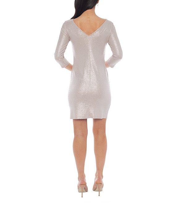 Marina Crew Neck 3/4 Sleeve V-Back Sheath Mini Dress Product Image