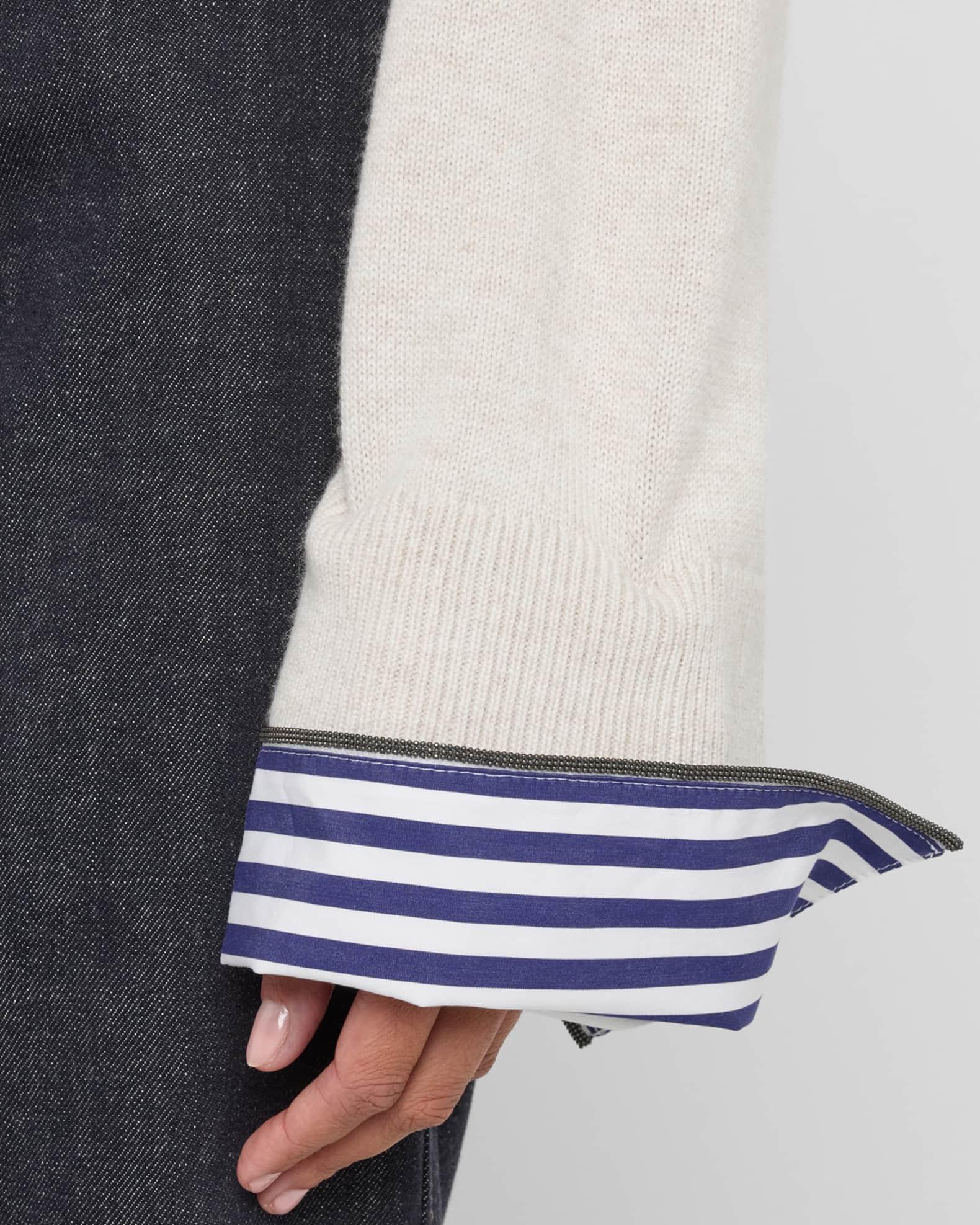 Mock-Neck Striped-Cuff Cashmere Knit Sweater Product Image