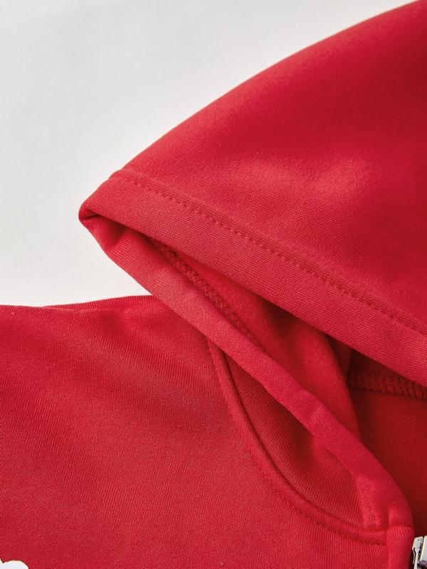 Red Vintage Print Zip Up Oversized Hoodie Product Image