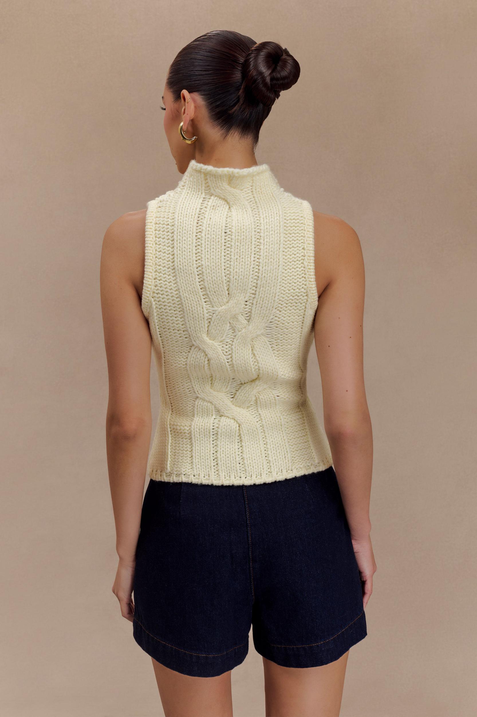 Roberta High Neck Cable Knit Top - Ivory Product Image