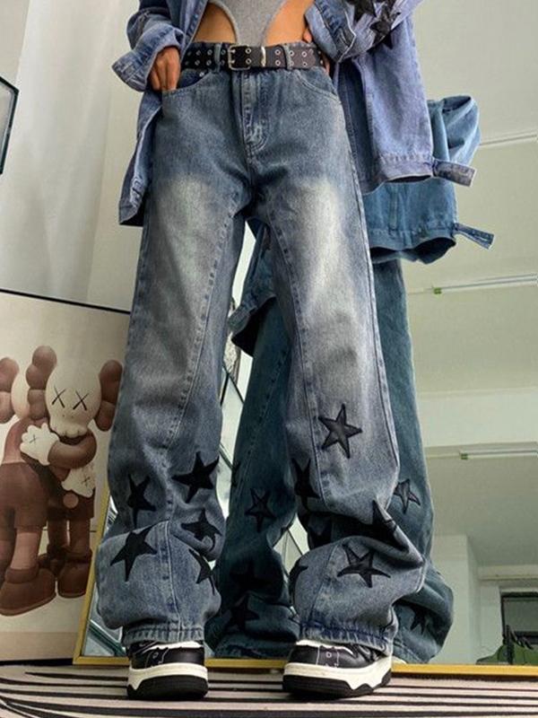 Vintage Denim Star Patch Boyfriend Jeans Product Image