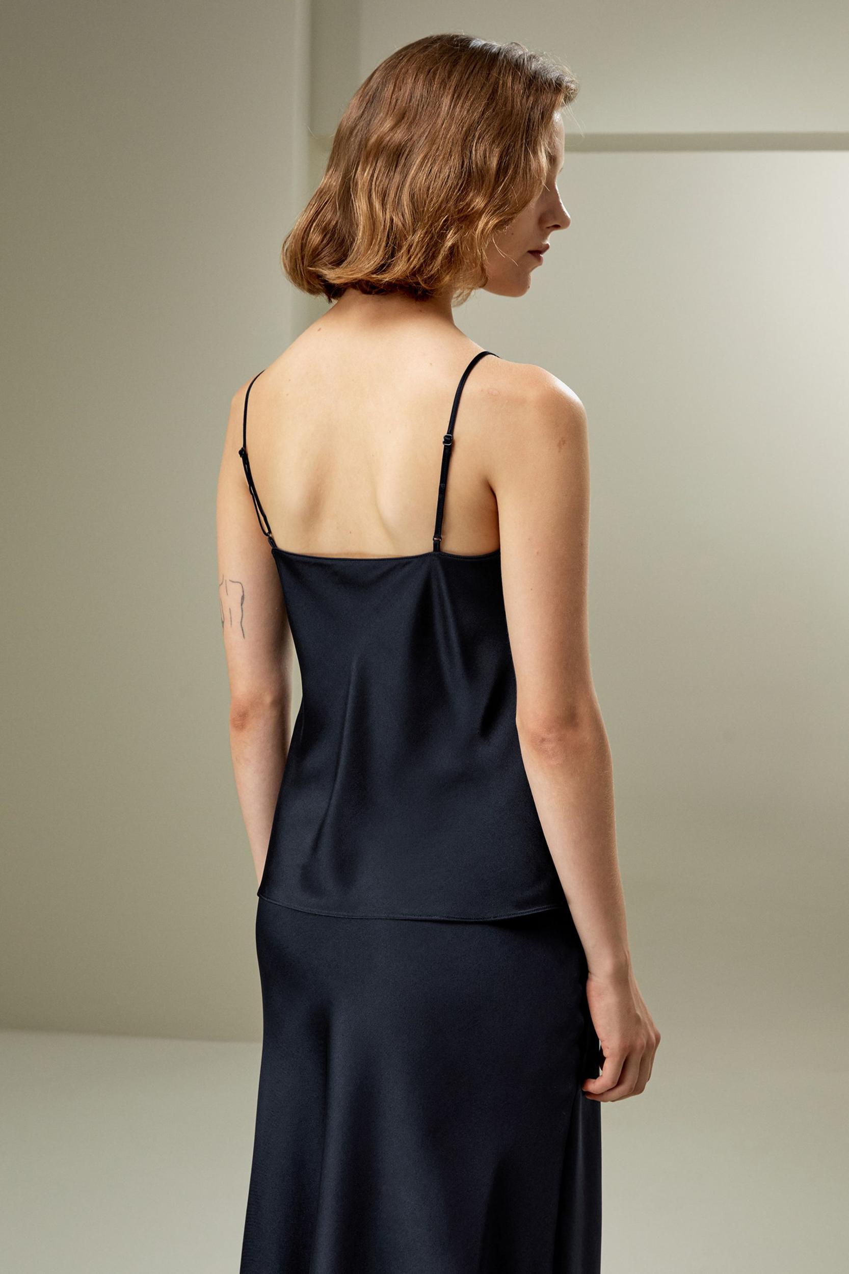 LILYSILK Womens Silk Camisole Tops - Midnight Blue Heavy Silk - Chic Double-Faced Top Petite XS Product Image