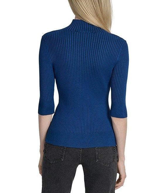 DKNY by Donna Karan Short Sleeve Mock Neck Ribbed Knit Top Product Image