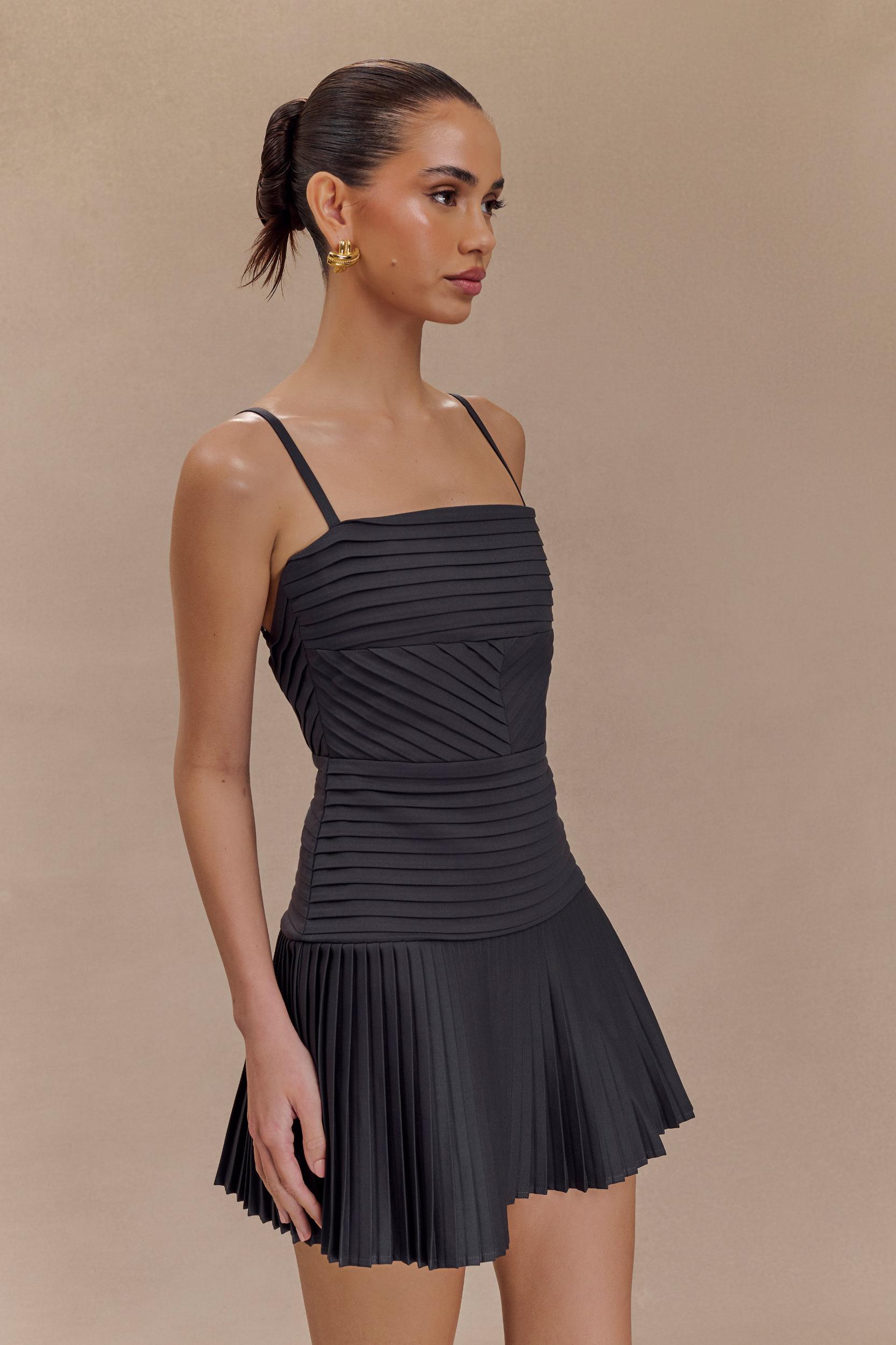 Rylee Multi Pleat Mini Dress - Charcoal Product Image