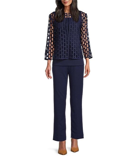 Ming Wang Novelty Woven Square Geo Cutout Spread Collar 3/4 Sleeve Jacket Product Image