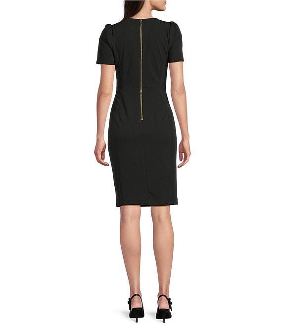 Calvin Klein Short Pleated Sleeve Crew Neck Sheath Dress Product Image