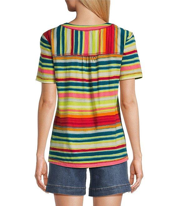 Westbound Shimmering Stripe Short Sleeve V-Neck Top Product Image