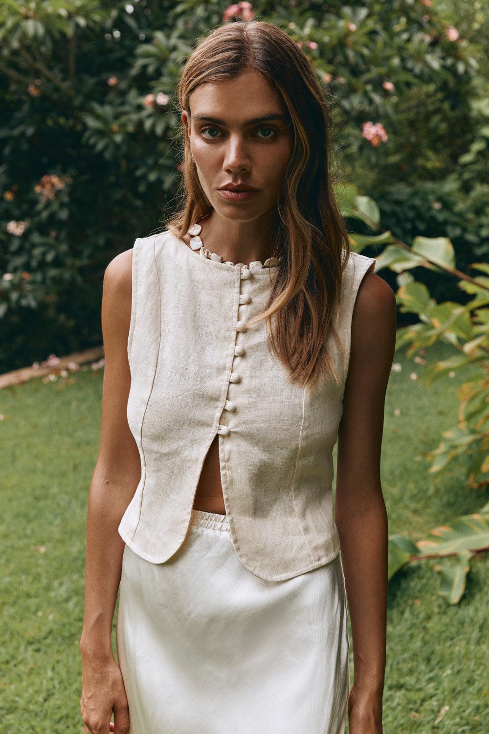 Celeste Linen Top Cream Product Image