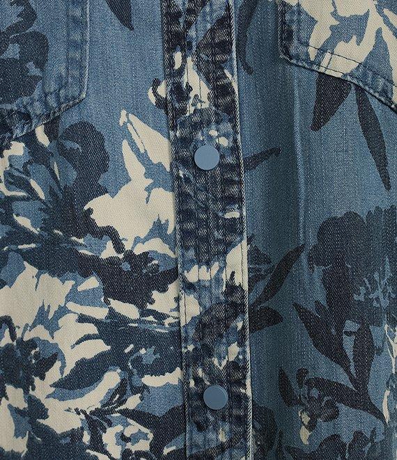 Intro Lyocell Floral Print Collared Long Roll-Tab Sleeve Snap Front Shirt Product Image