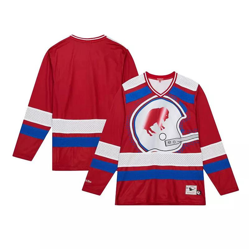 Women's Mitchell & Ness Red Buffalo Bills Big Face 7.0 Long Sleeve Jersey T-Shirt, Size: Small Product Image