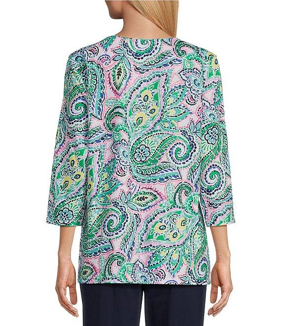 Allison Daley Painterly Paisley Print 3/4 Sleeve Crew Neck Knit Top Product Image