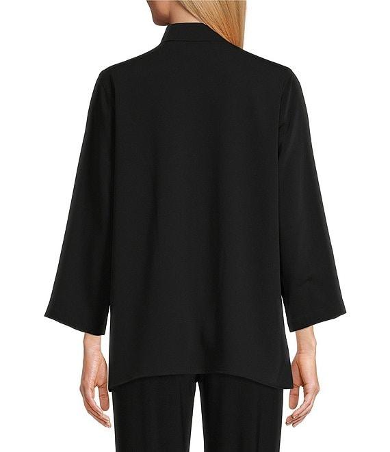 Caroline Rose Matte Crepe Mandarin Collar 3/4 Sleeve Black Rhinestone Button Jacket Product Image