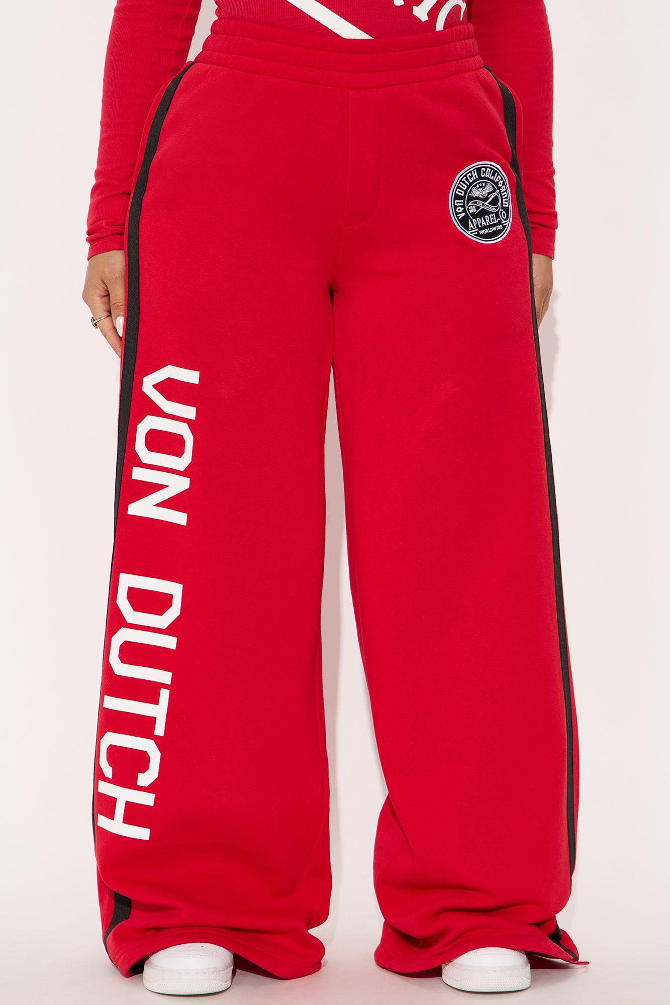 Von Dutch Favorite Fleece Wide Leg Pants - Red Female Product Image